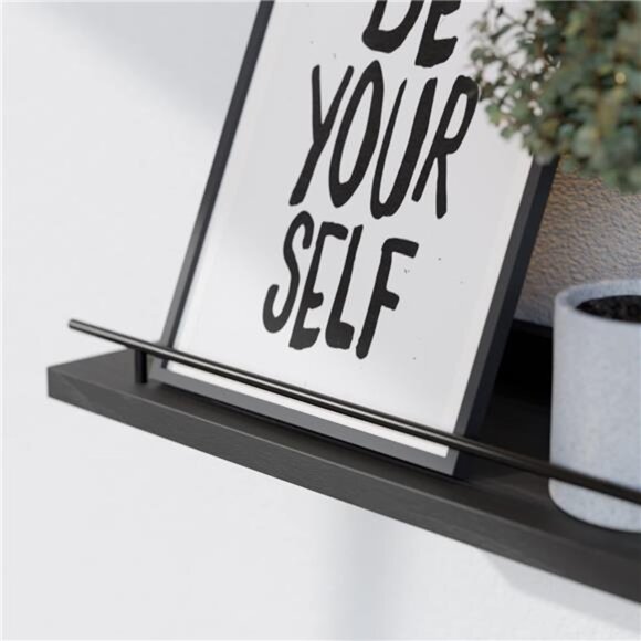 Floating Shelves with Black Metal Guardrail, Shelves for Wall Decor - Picture 4 of 7